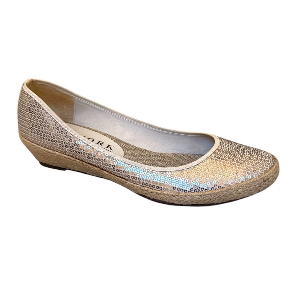 New York Transit Espadrilles Flats Sequined‎ Gold Slip On Shoes Size 9.5
